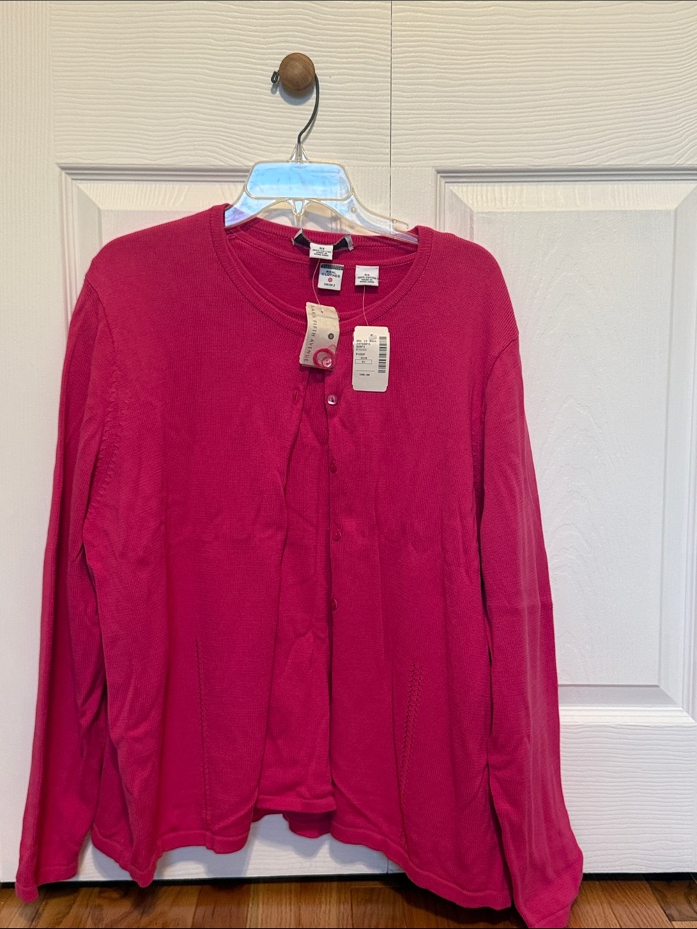 Saks Fifth Avenue Raspberry Crewneck Button-Front Cardigan